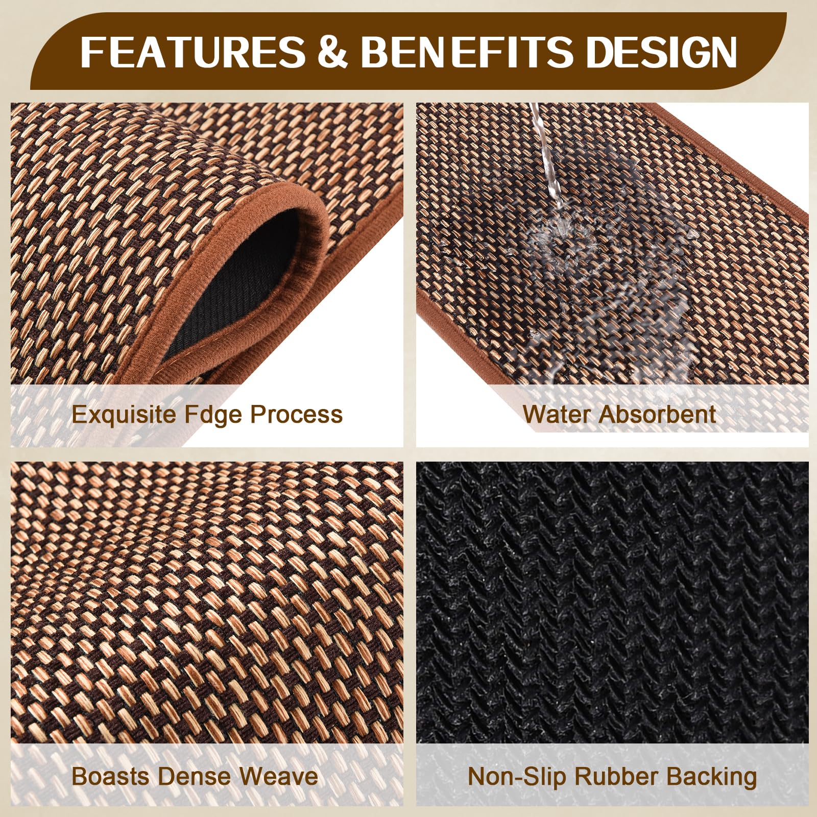 Non Slip Stair Treads for Wooden Steps, Square Rubber Backing Non Slip Stair Landing Mat, Thicken Linen Carpet Stair Runners Indoor, No Residue Stair Carpet Treads, 29"x29", Beige