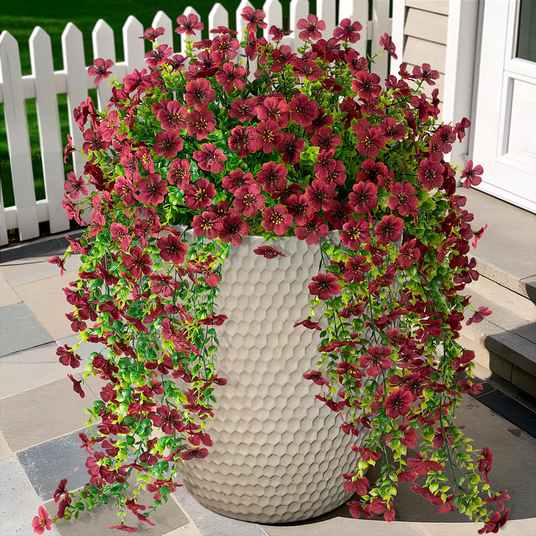 Ammyoo Artificial Hanging Flowers for Outdoors Faux Plants Spring Summer Decoration, 2 Pack Silk Colorful Daisy Realistic Fake Outdoor Flowers UV Resistant Porch Patio Window Yard Decor(Blue)