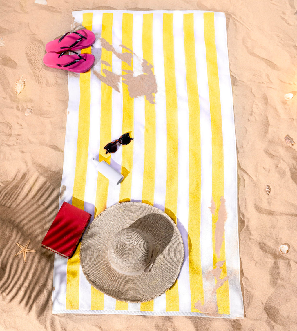 American Soft Linen Cabana Striped Beach Towels, 30x60 inch 4 Piece Oversize Pool Towels, Quick Drying Sand Free Swim Towels, Beige