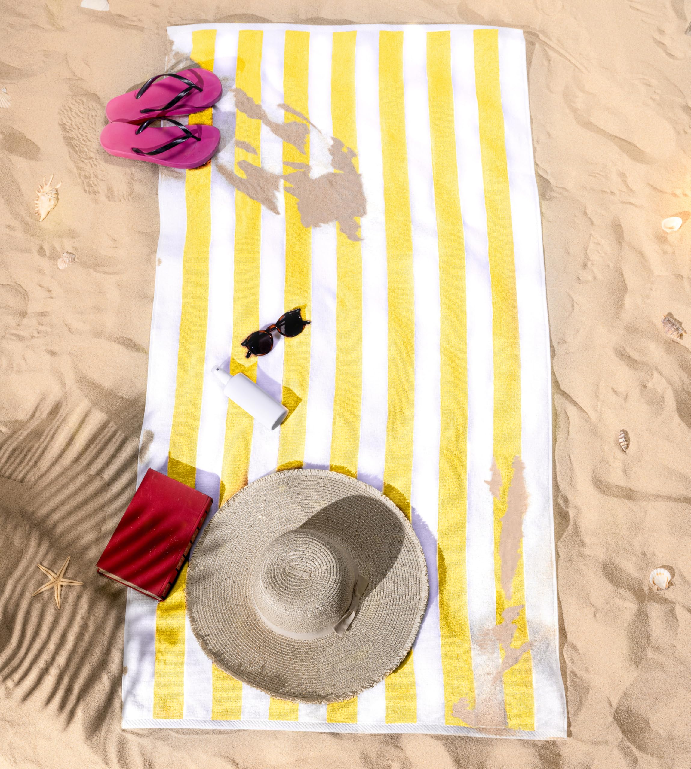 American Soft Linen Cabana Striped Beach Towels, 30x60 inch 4 Piece Oversize Pool Towels, Quick Drying Sand Free Swim Towels, Beige