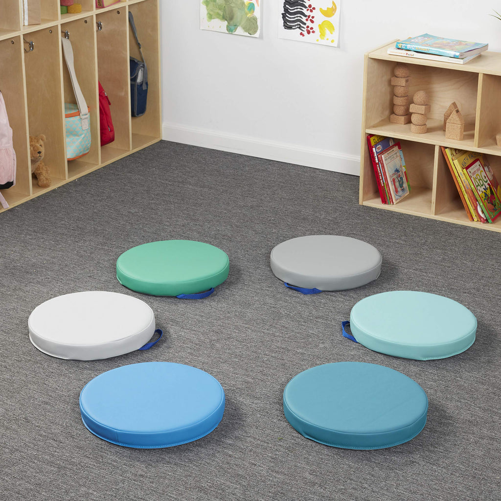 Factory Direct Partners SoftScape 15 inch Square Classroom Floor Cushions with Handles; Flexible Seating for Daycare, Preschool, Playroom; 2 inch Thick Deluxe Foam (6-Piece) - Assorted, 12228-AS