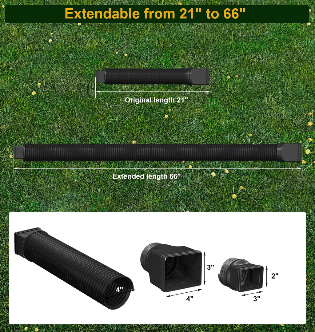 Ogutter Rain Gutter Downspout Extensions, Downspout Extender for Rainwater Drainage Flexible, Down Spout Drain Extension Pipe and Extendable from 21 to 66 Inches (Black)