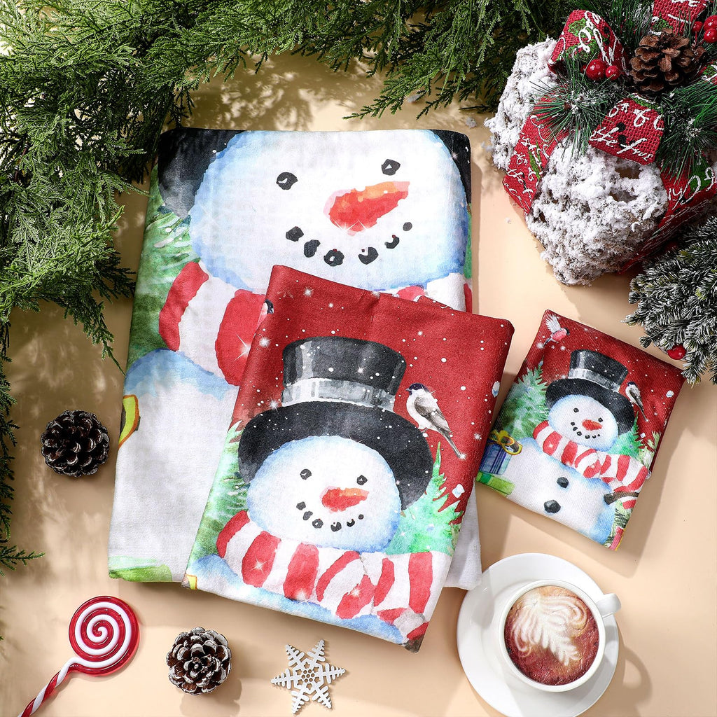 Preboun 3 Pack Christmas Gnome Bathroom Towels Set - Christmas Tree Hand Towels, Winter Snowflake Bath Towels, Soft Absorbent Dish Towels for Bathroom, Kitchen, Home, Hotel, Beach, Gym, Spa