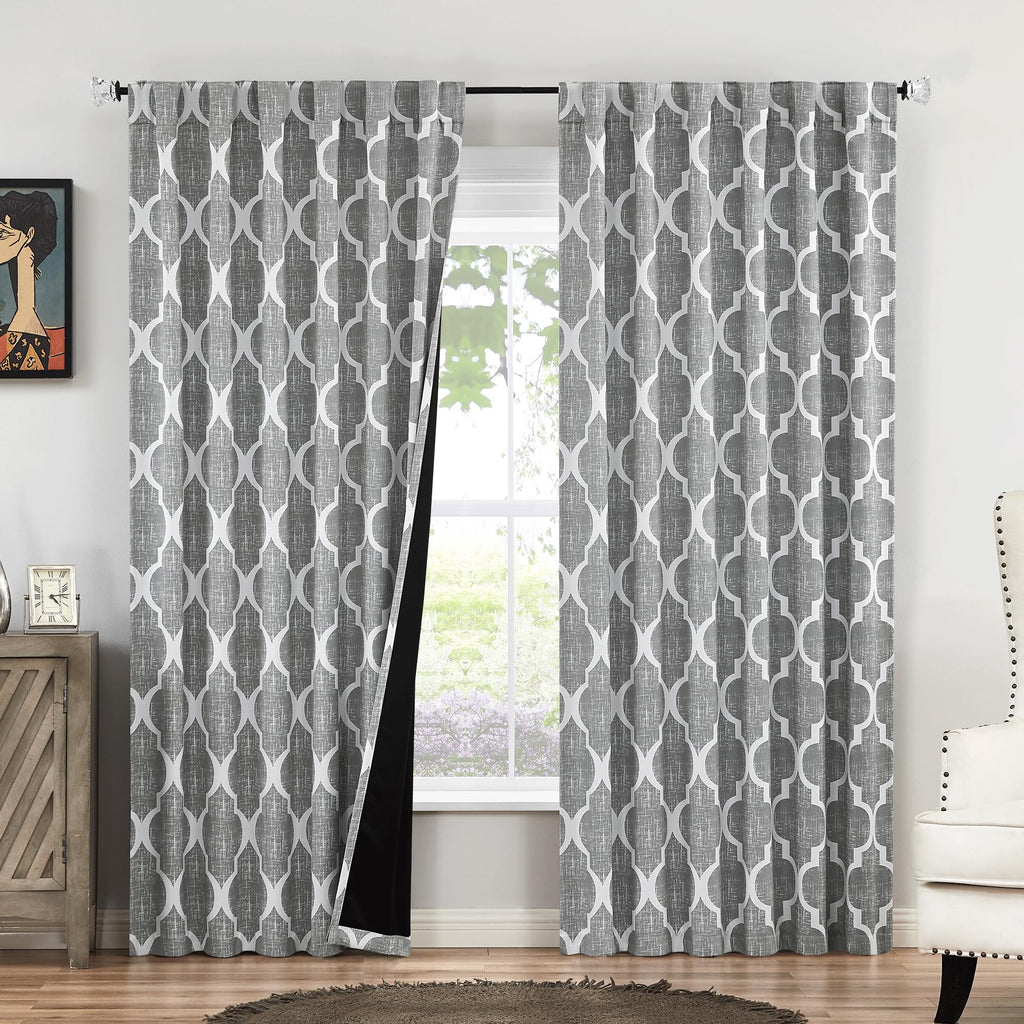 Beauoop 100% Blackout Curtains 45 Inches Long 2 Panels for Bedroom Living Room Aqua Grey Moroccan Geo Room Darkening Thermal Insulated Soundproof Grommet Top Window Treatments Drapes, 50x45 Set of 2