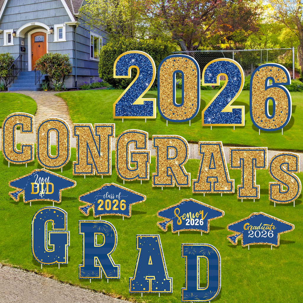 HOVACY 20 PCS Black Gold Graduation Yard Signs Class of 2026 | Black Gold 20 PCS, 40 Stakes, 11.57 x 16.14 in, Corrugated Plastic, Waterproof, Congrats Grad Sign, Graduation Sign