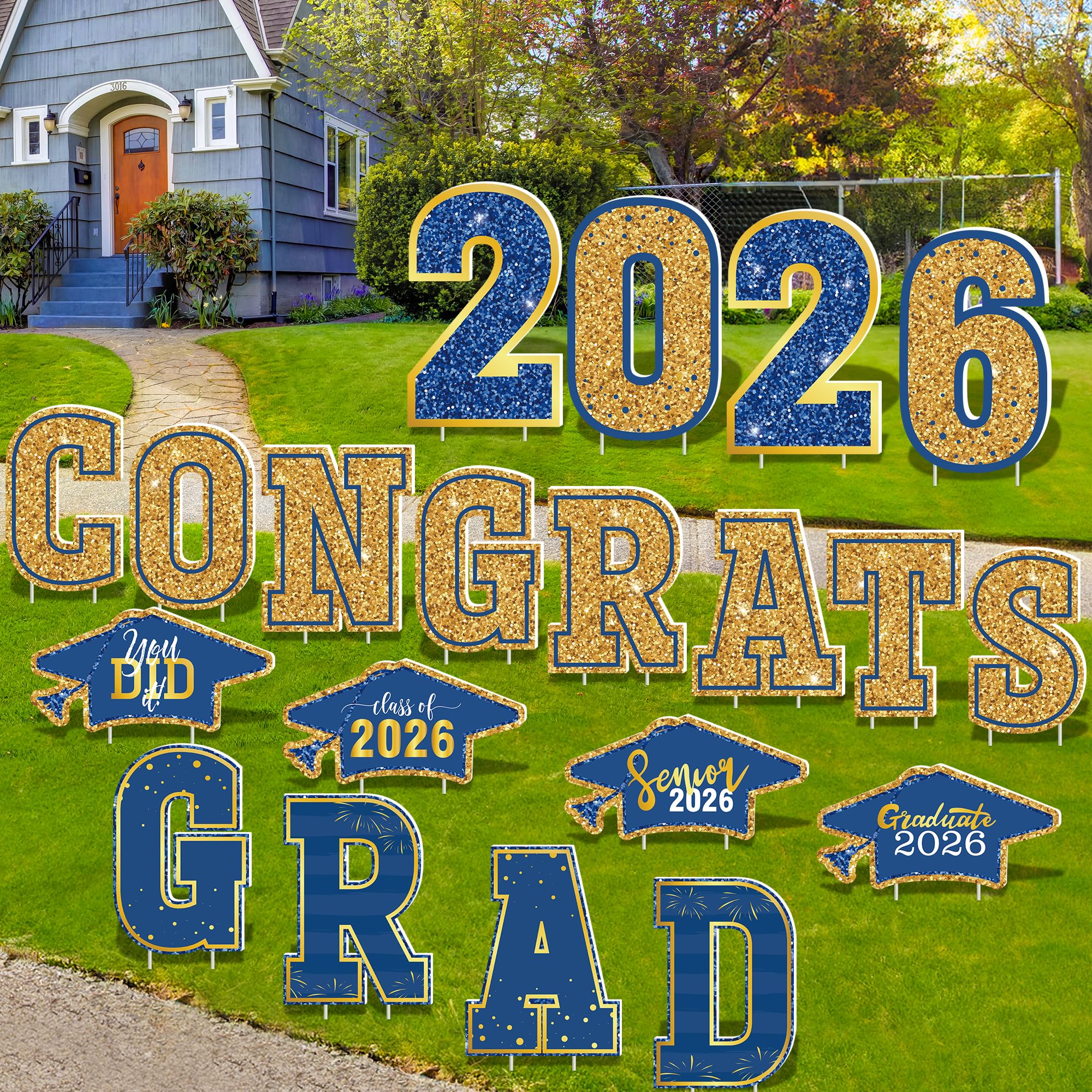HOVACY 20 PCS Black Gold Graduation Yard Signs Class of 2026 | Black Gold 20 PCS, 40 Stakes, 11.57 x 16.14 in, Corrugated Plastic, Waterproof, Congrats Grad Sign, Graduation Sign