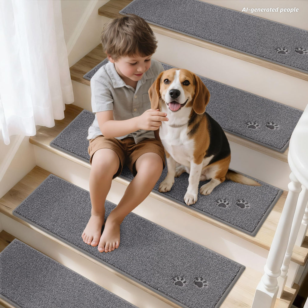 BEQHAUSE Stair Treads for Wooden Steps 28inX9in, Non Slip Carpet Stair Treads Indoor Stair Runners Machine Washable, Soft Stair Rugs Mat Surface Polyester TPE Backing, 4pcs, Beige