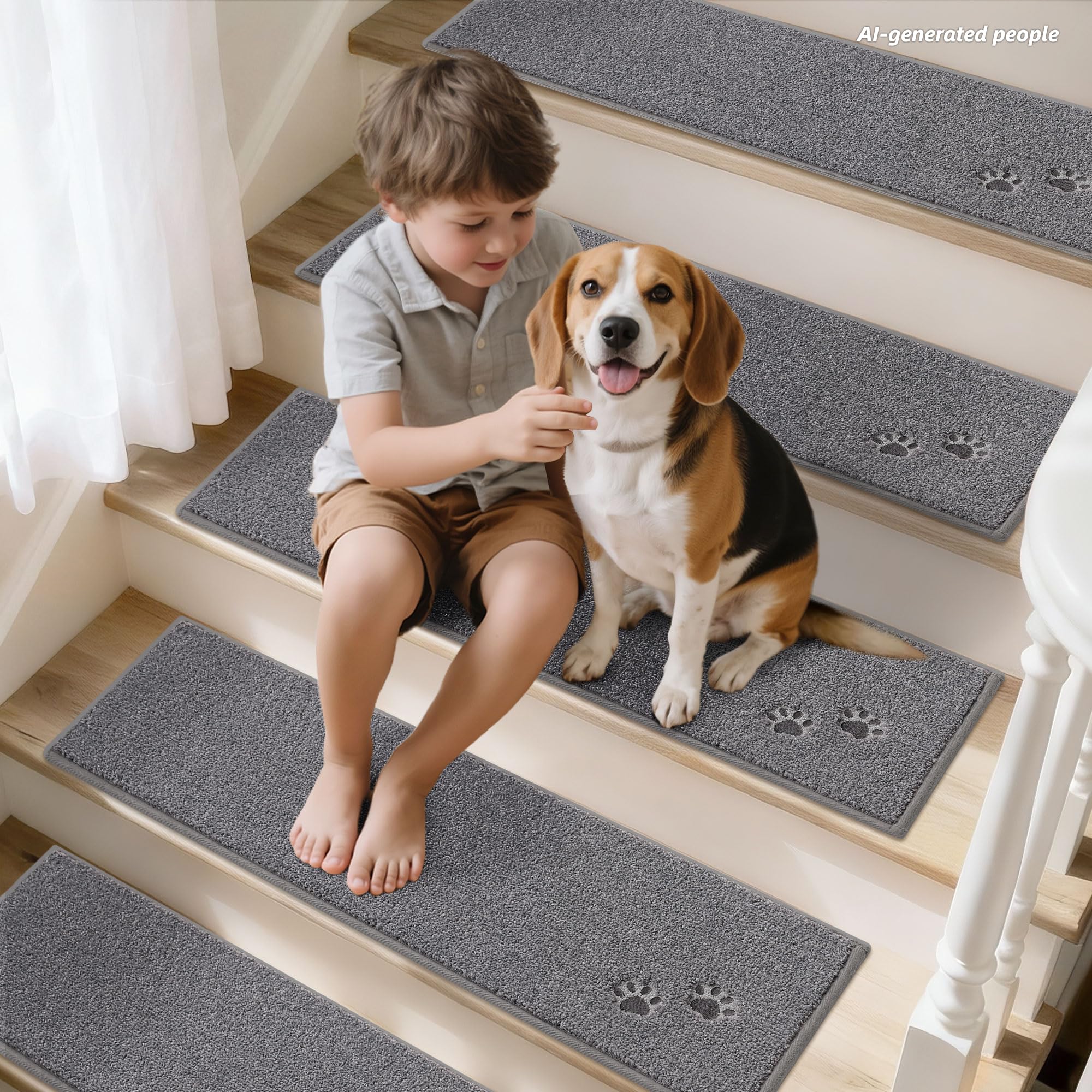 BEQHAUSE Stair Treads for Wooden Steps 28inX9in, Non Slip Carpet Stair Treads Indoor Stair Runners Machine Washable, Soft Stair Rugs Mat Surface Polyester TPE Backing, 4pcs, Beige