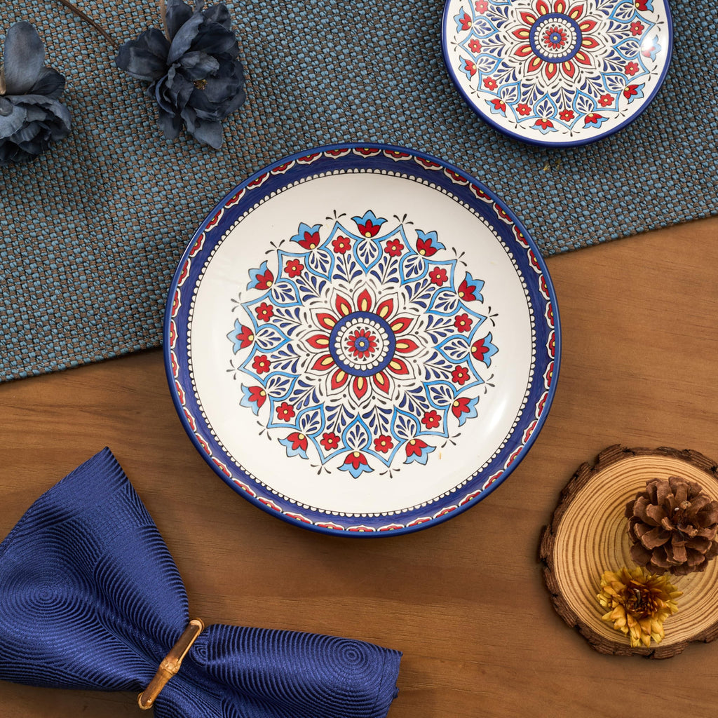 Bico Blue Talavera Pasta Bowls, 35oz Salad Bowl Set of 4, Large Ceramic Serving Dinner Bowls for Soup and Cereal, Microwave and Dishwasher Safe, Gift for Housewarming and Thanksgiving