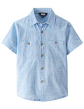 JOGAL Boys Chambray Shirts Short Sleeve Button Down Casual Cotton Woven Shirt with Two Pockets for Kids 6-14 Years