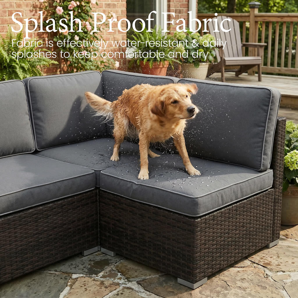 LayinSun 7 Pieces Outdoor Patio Furniture Set with 44" Fire Pit Table Rattan Sectional Sofa Conversation Sets