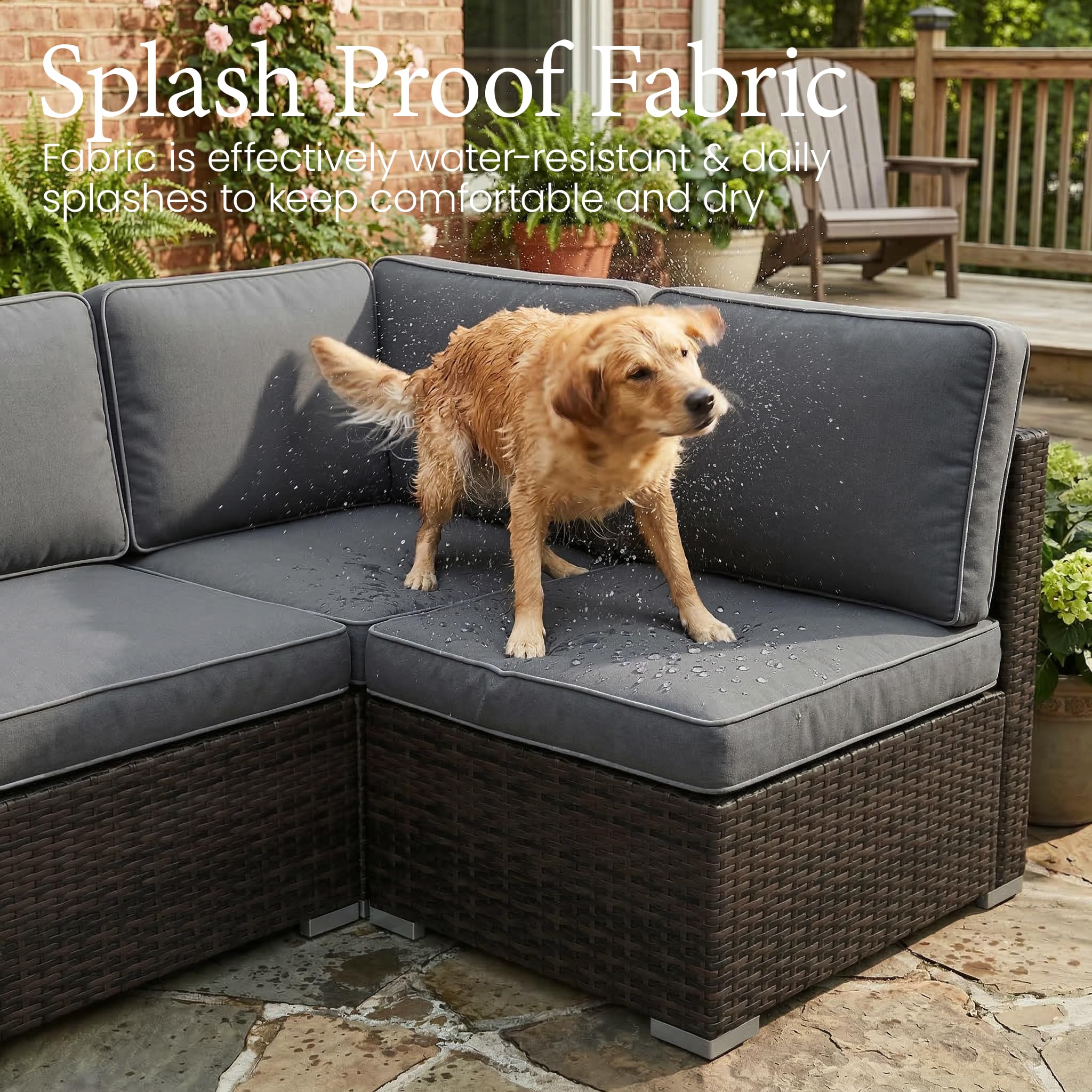 LayinSun 7 Pieces Outdoor Patio Furniture Set with 44" Fire Pit Table Rattan Sectional Sofa Conversation Sets