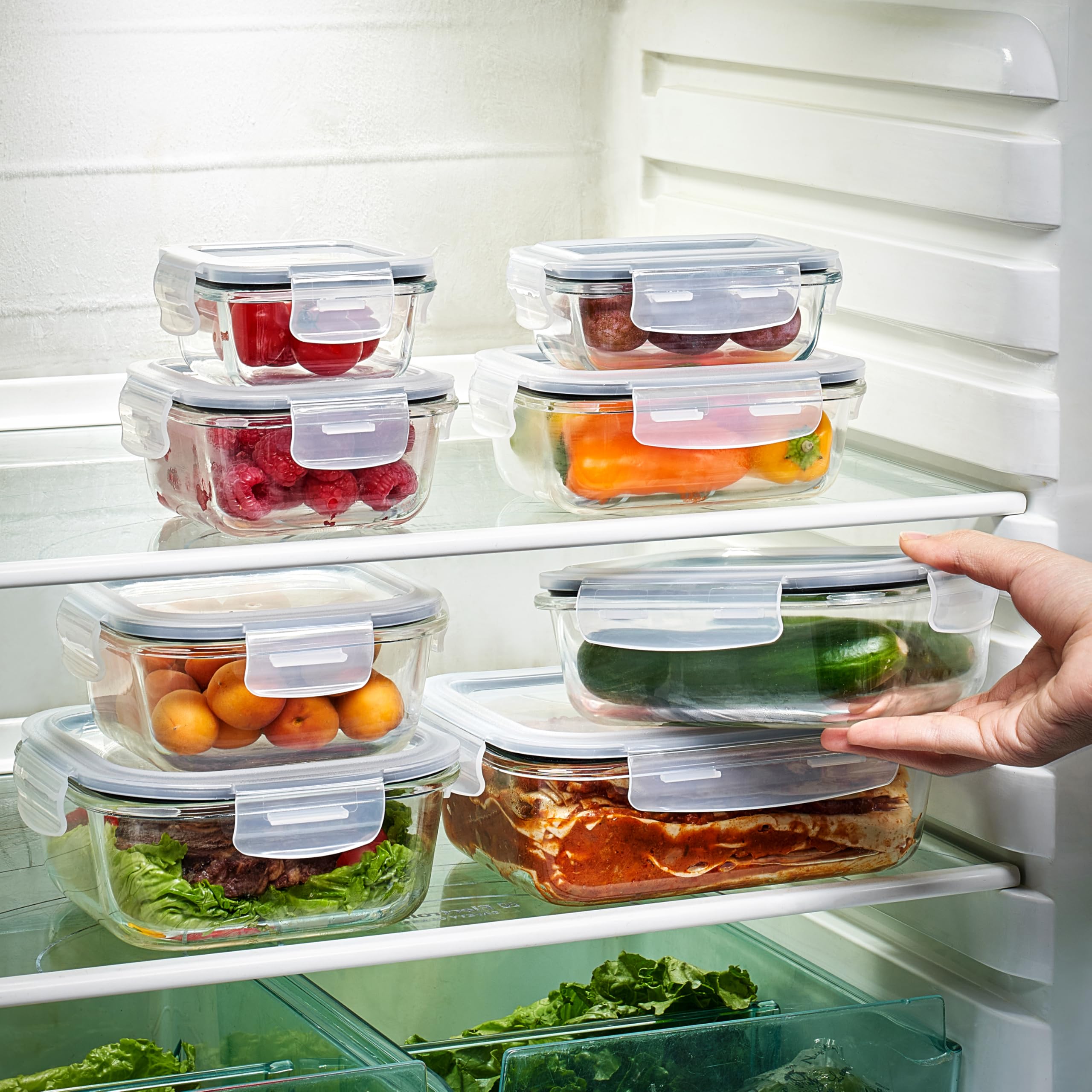 Sorbus 20pc Glass Meal Prep Containers Set – 10 Glass Food Storage Containers (21.3oz, 2.6 Cups) with Airtight Lids – Freezer, Dishwasher, and Oven Safe – Reusable Containers for Meal Prep and Storage