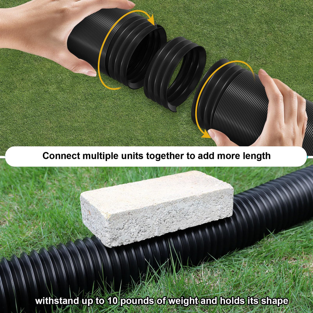 plusgutter 2 Pack Rain Gutter Downspout Extensions, Flexible Downspout Extender with 58"+68" Extendable Pipes for Rain Water Drainage, Durable Down Spout Drain Extension with Connector (Black)
