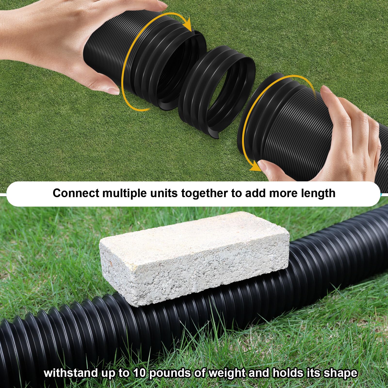 plusgutter 2 Pack Rain Gutter Downspout Extensions, Flexible Downspout Extender with 58"+68" Extendable Pipes for Rain Water Drainage, Durable Down Spout Drain Extension with Connector (Black)