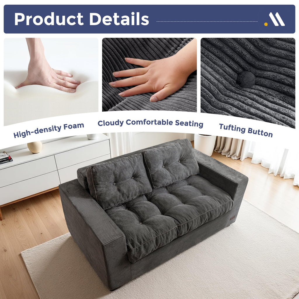 MAXYOYO 3 Seater Sofa Couch for Living Room, Tufted Boneless Couch Sofa Couch, Comfy Bubbled Bean Bag Chair for Apartment, No Assembly Needed, Beige