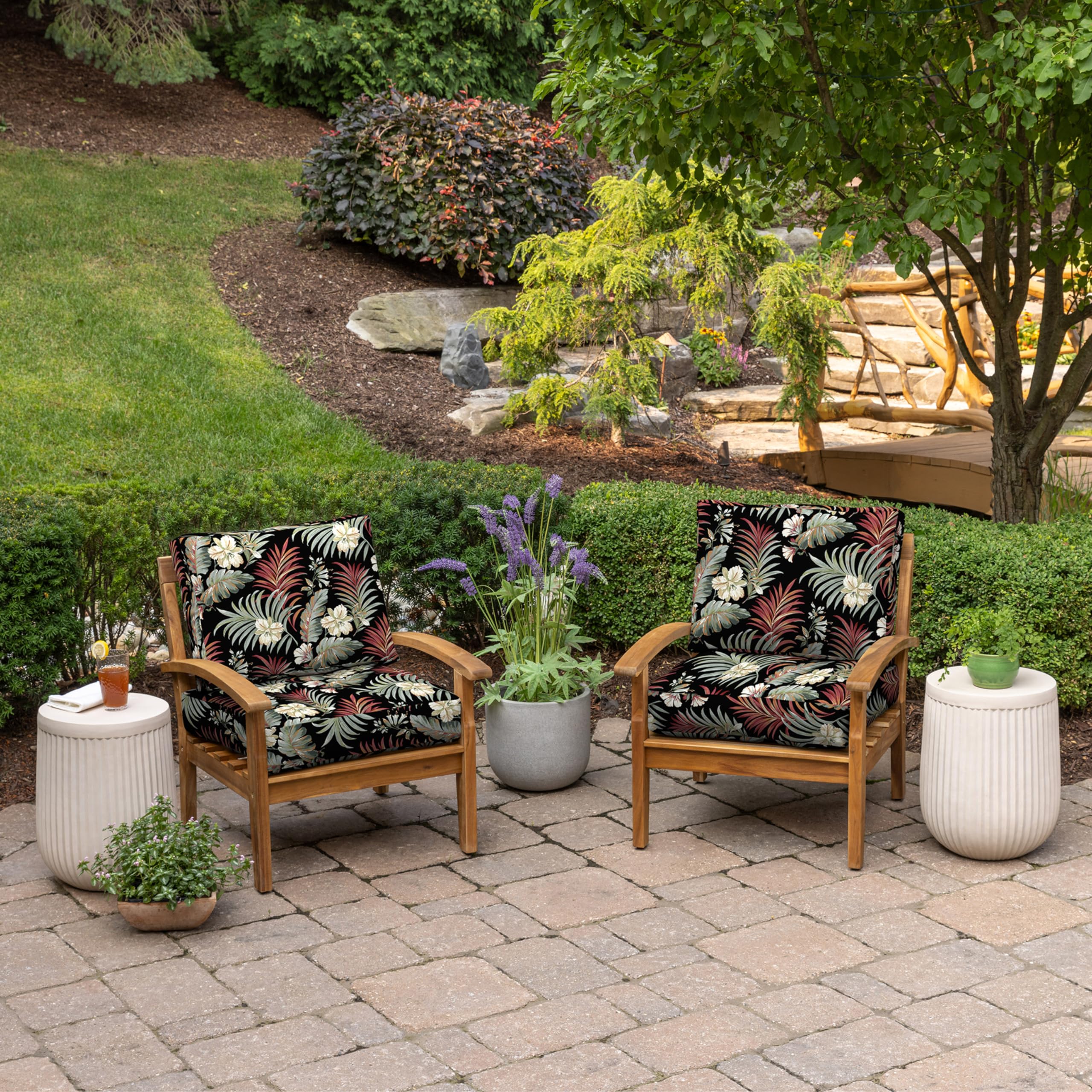 Arden Outdoor Plush Modern Tufted Blowfill Deep Seat Set, 24 x 24, Water Repellent, Fade Resistant, Deep Seat Bottom and Back Cushion for Chair and Sofa, Alana Tile