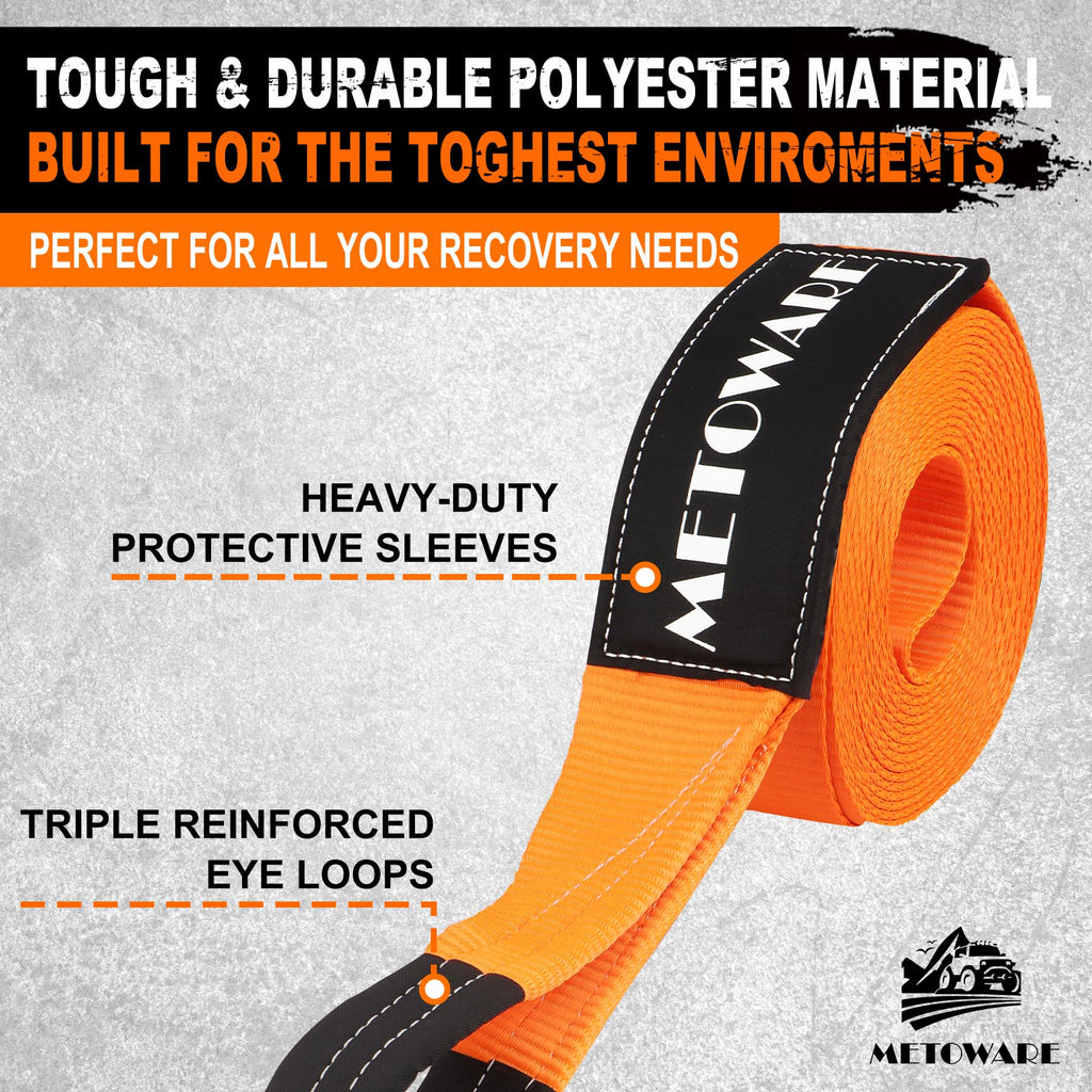 METOWARE Recovery Tow Strap Kit 3" x 20ft, Heavy Duty Recovery Strap 35,000lbs Break Strength with 3/4" D Ring Shackles(2pcs) & Storage Bag, Emergency Off Road Towing Rope for SUV, UTV, ATV, Truck