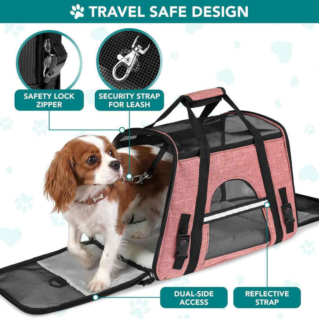 PetAmi Airline Approved Pet Carrier for Cats & Small Dogs, Soft Sided TSA Travel Carrier Bag with Sherpa Bed, Breathable Mesh Ventilation, Collapsible Bowl, Fits Under Seat, Up to 18 lbs, Small Black