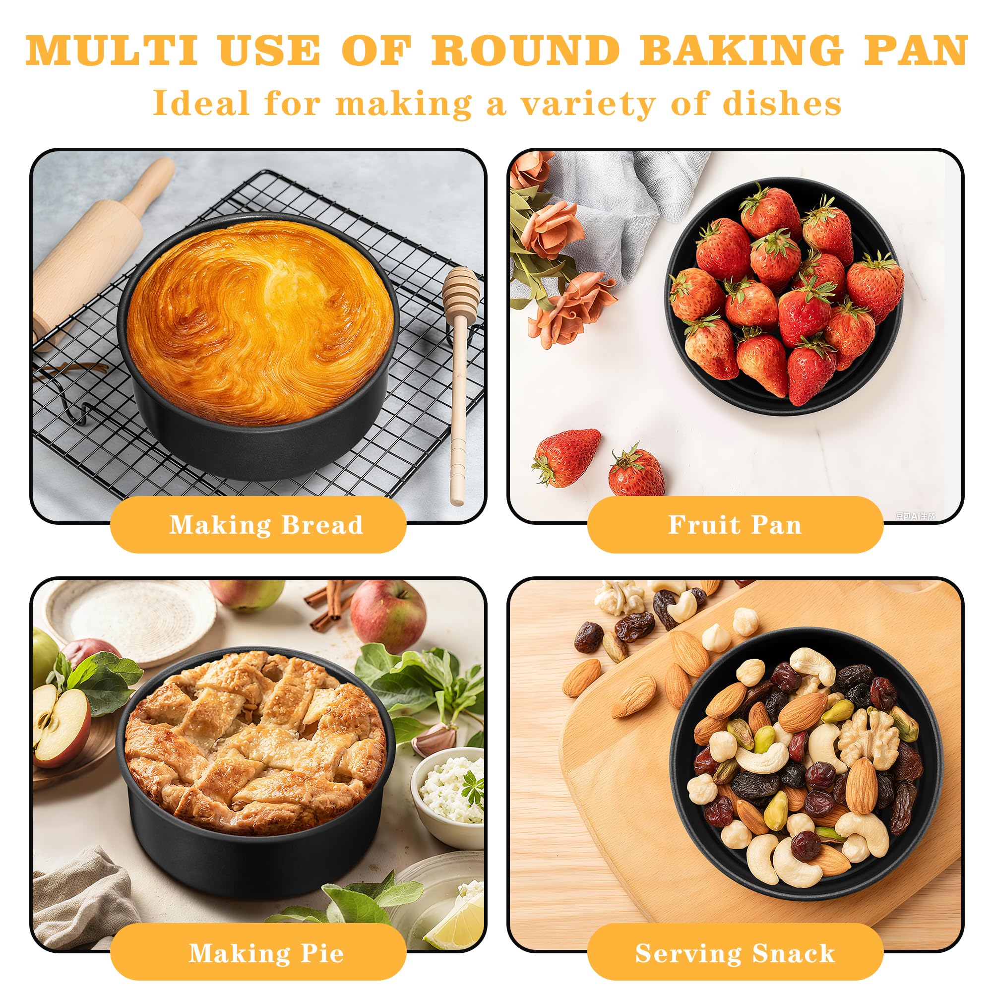 E-far 4 Inch Cake Pan Set of 3, Nonstick Stainless Steel Mini Round Cake Pans Tin, Small Size for Baking Smash Cakes/Cheesecake, Stainless Steel Core & Non-toxic Coating, Straight Side & 2 Inch Deep