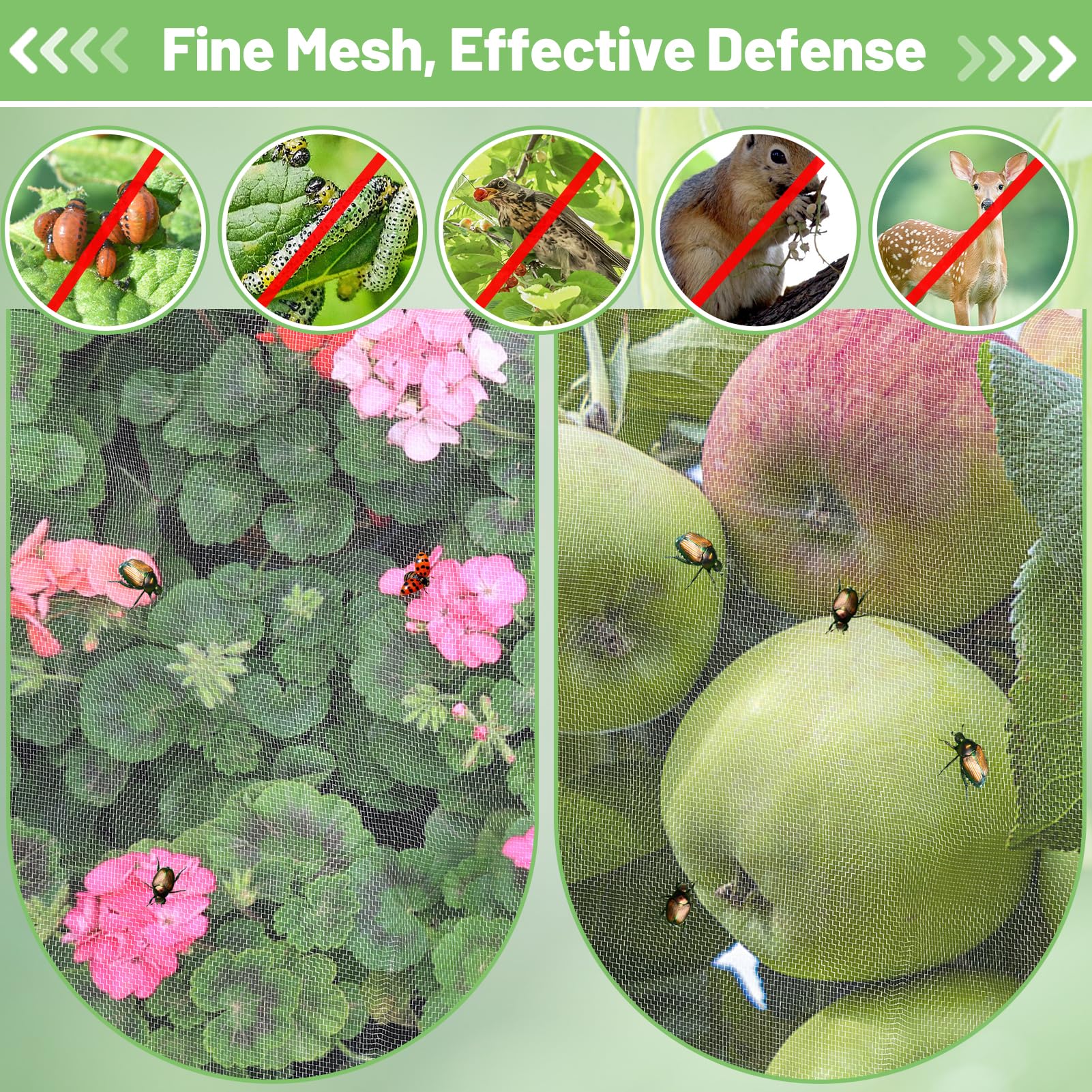 4x10ft Garden Netting - Ultra Fine Mesh Plant Covers to Keep Small Animals Pest Out, Bird Barrier for Protecting Vegetables Fruits Flowers Raised Beds (Without Support Pole)
