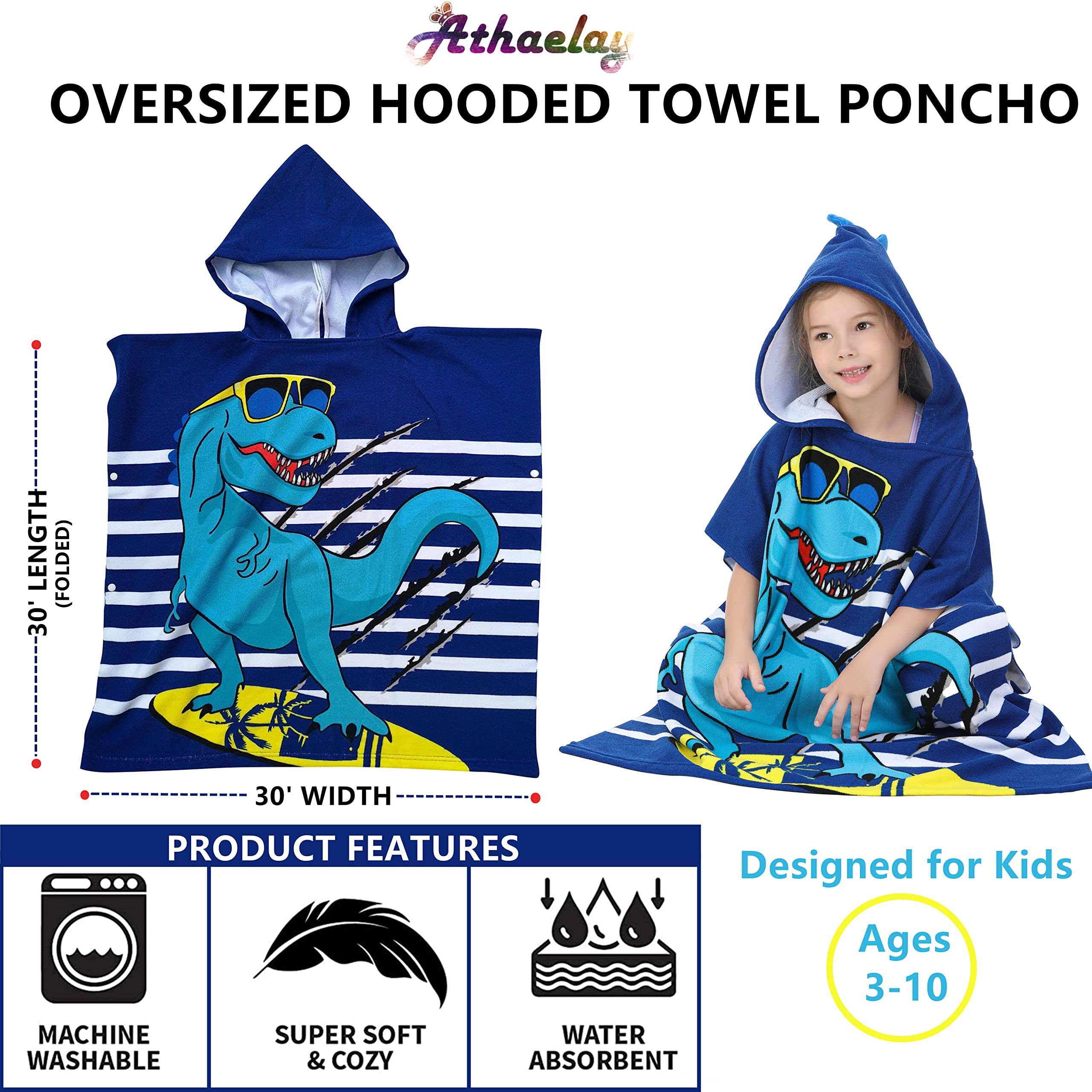 Soft Microfiber Swim Cover-ups for 3 to 10 Years Old Kids Hooded Bath Beach Poncho Towels (Alligator, Fits 3-10 Years)