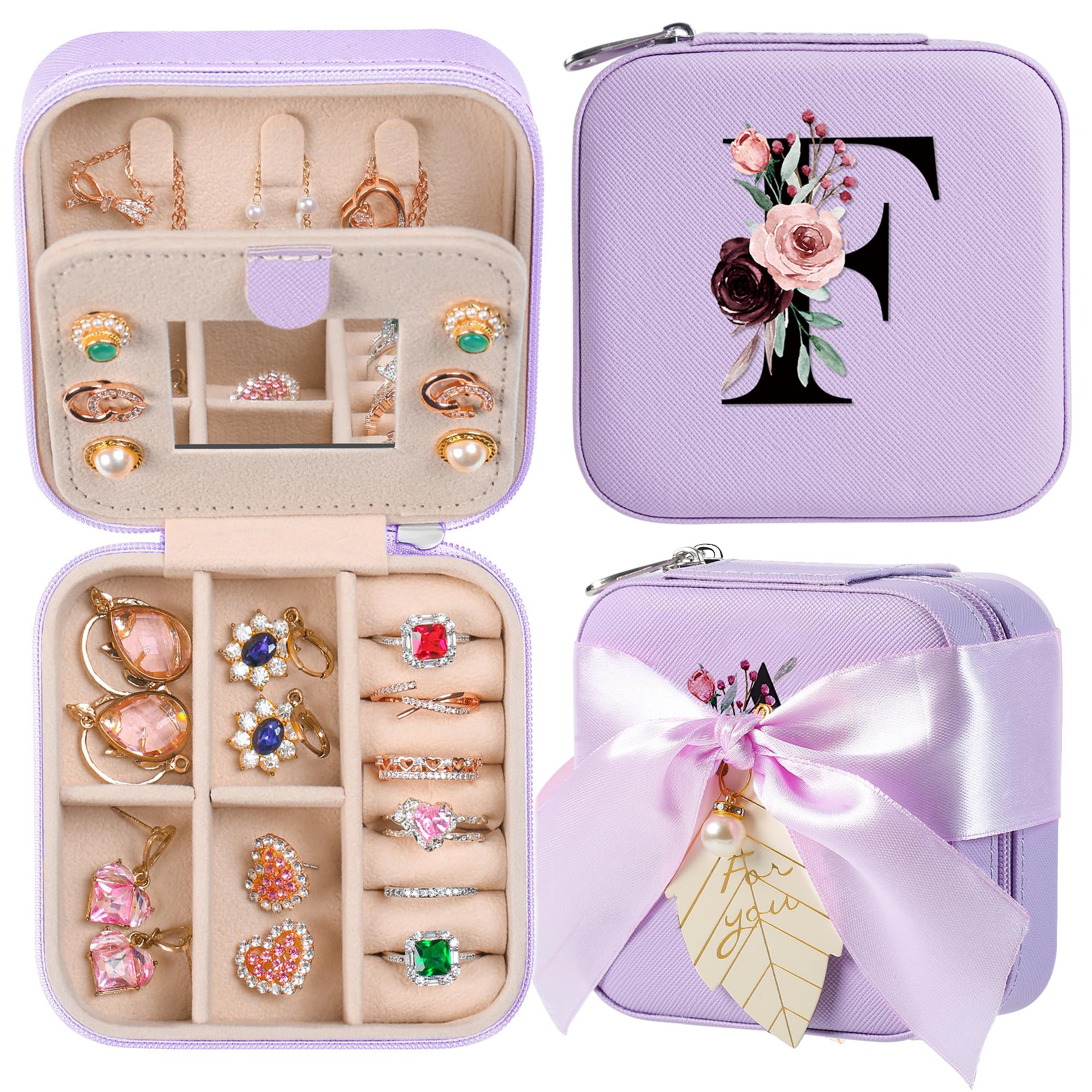 AYGXU Travel Jewelry Box for Women and Girls - Small Case With Initial A-Z - Teacher Gifts