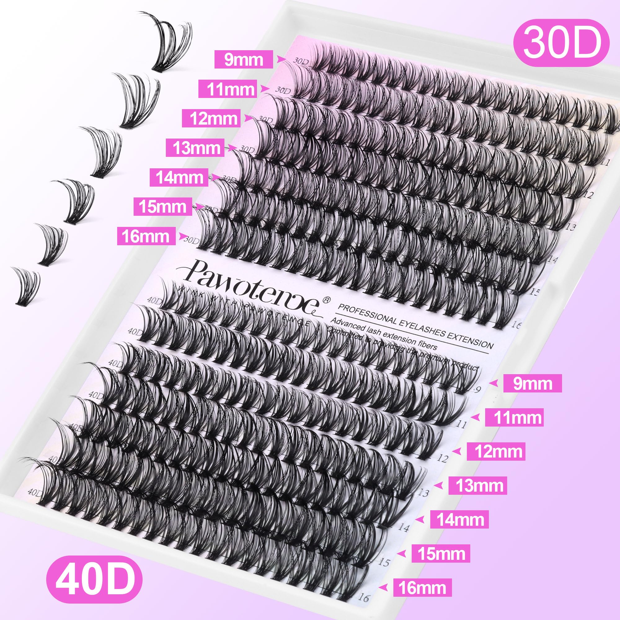 Pawotence Lash Extension Kit DIY 280pcs Individual Lash Clusters Kit 20D&30D Natural 9-15mm Cluster Eyelash Extensions Kit with Lash Bond and Seal, Tweezers for Self Use (20D&30D, 0.07D, 9-15mm, Kit)