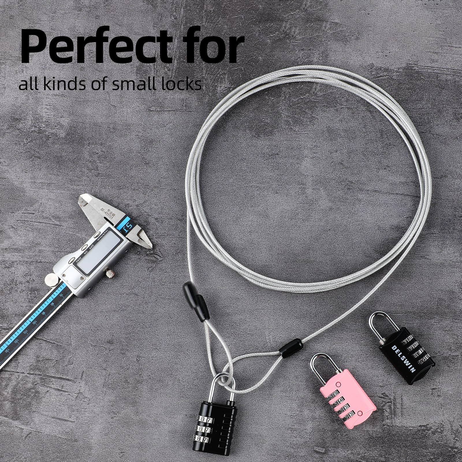 DELSWIN Security Steel Cable with Loops - 12mm (1/2 inch) Thick 4FT Heavy Duty Bike Lock Cable Vinyl Coated Braided Cables for U-Lock and Padlock