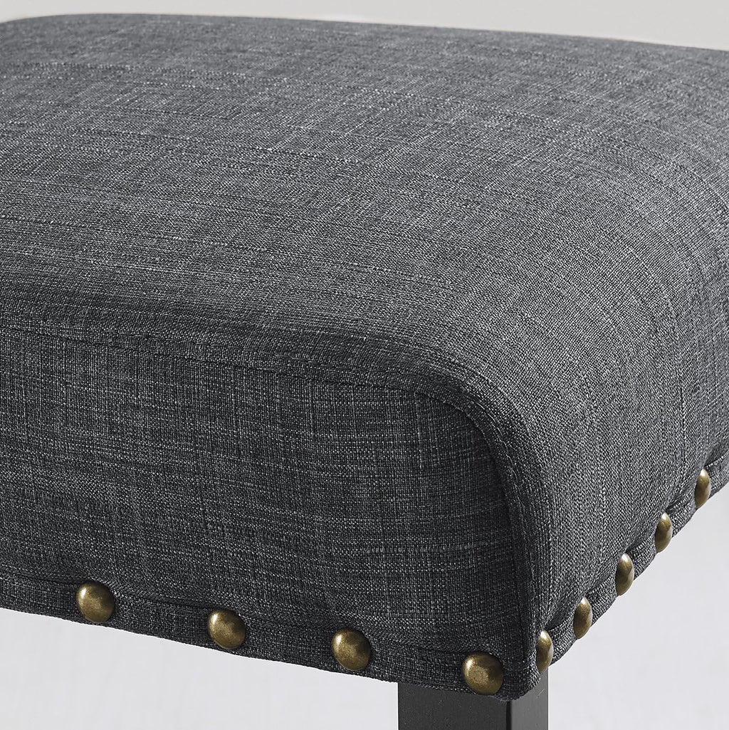 Roundhill Furniture Biony Gray Fabric Dining Chairs with Nailhead Trim, Pack of 2