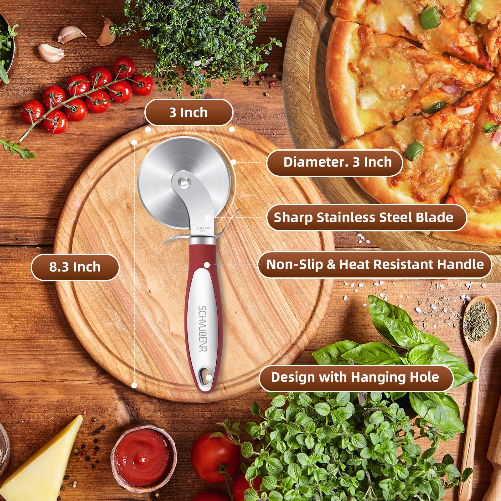 SCHVUBENR Premium Pizza Cutter Wheel - Ultra Sharp Stainless Steel Pizza Slicer with Non-Slip Soft Grip Handle - Multi-Purpose Cutter for Pizza, Dough & Pastry - Dishwasher Safe, Easy to Clean - Black
