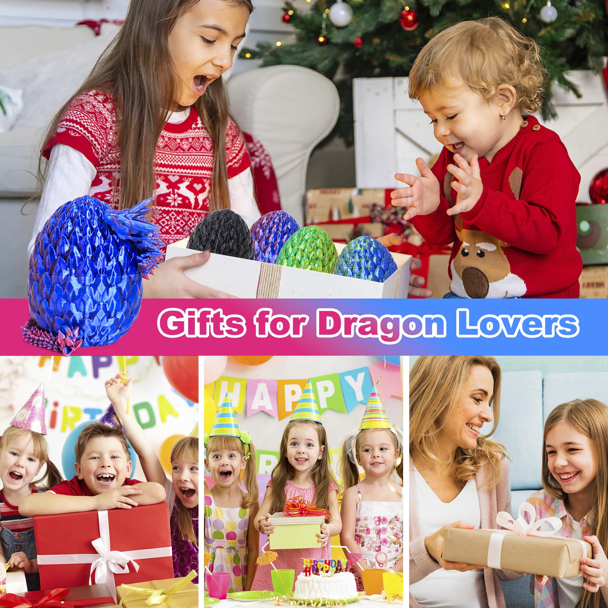Easter Basket Stuffers 3D Printed Dragon Eggs with Dragon Inside Surprise Mystery Easter Egg Fidget Toy, Articulated Crystal Toys for Kid Easter Egg Hunt Party Favors (1PCS)