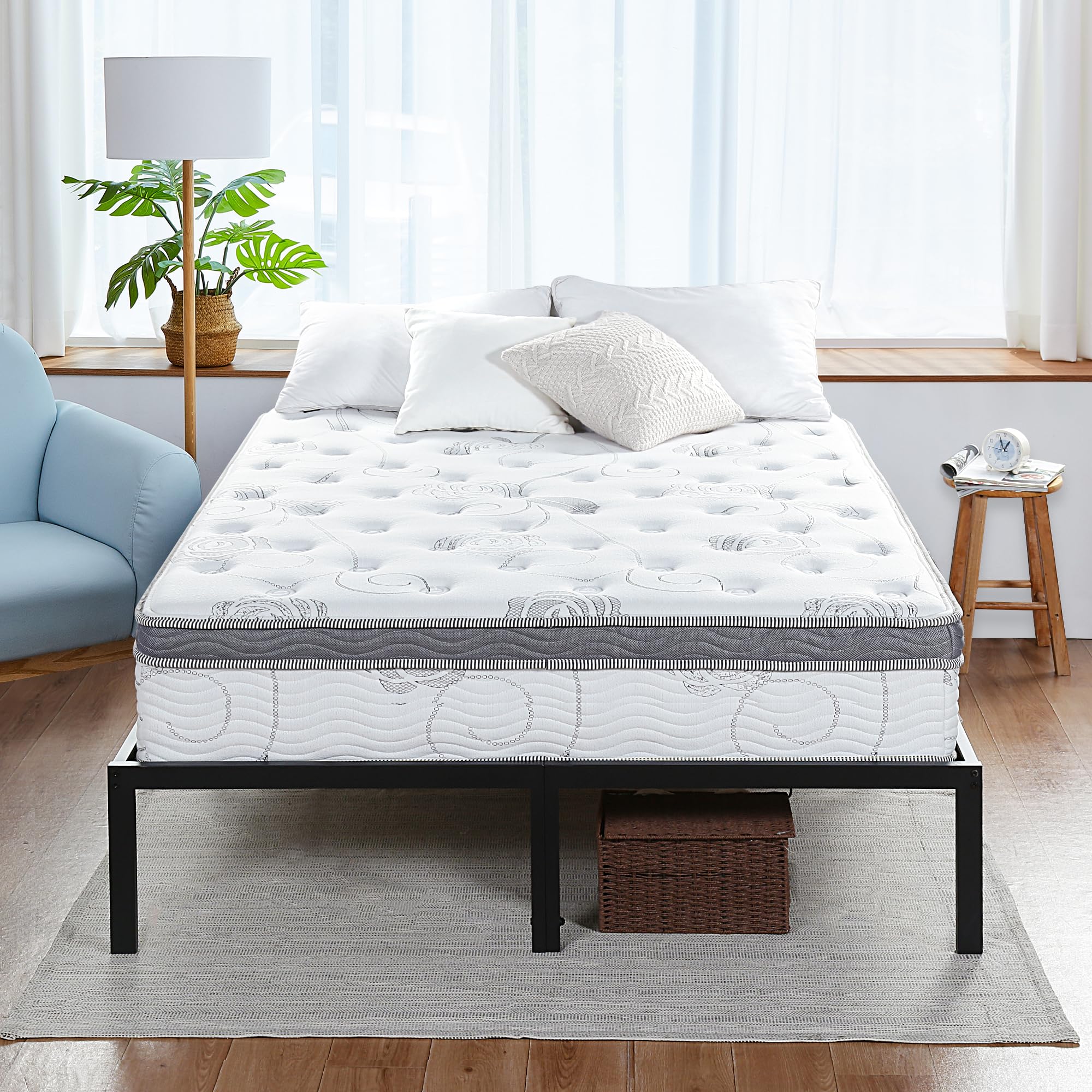 Olee Sleep Full Mattress, 10 Inch Support Cloud Hybrid Mattress, Gel Infused Memory Foam, Pocket Spring for Support and Pressure Relief, CertiPUR-US Certified, Bed-in-a-Box, Soft, Full Size
