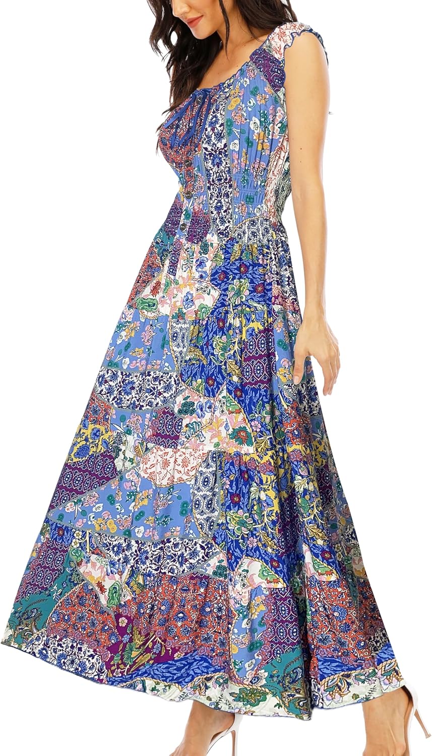 OSTOO Women's 2026 Summer Boho Floral Print Tiered Casual Flowy Long Maxi Dress