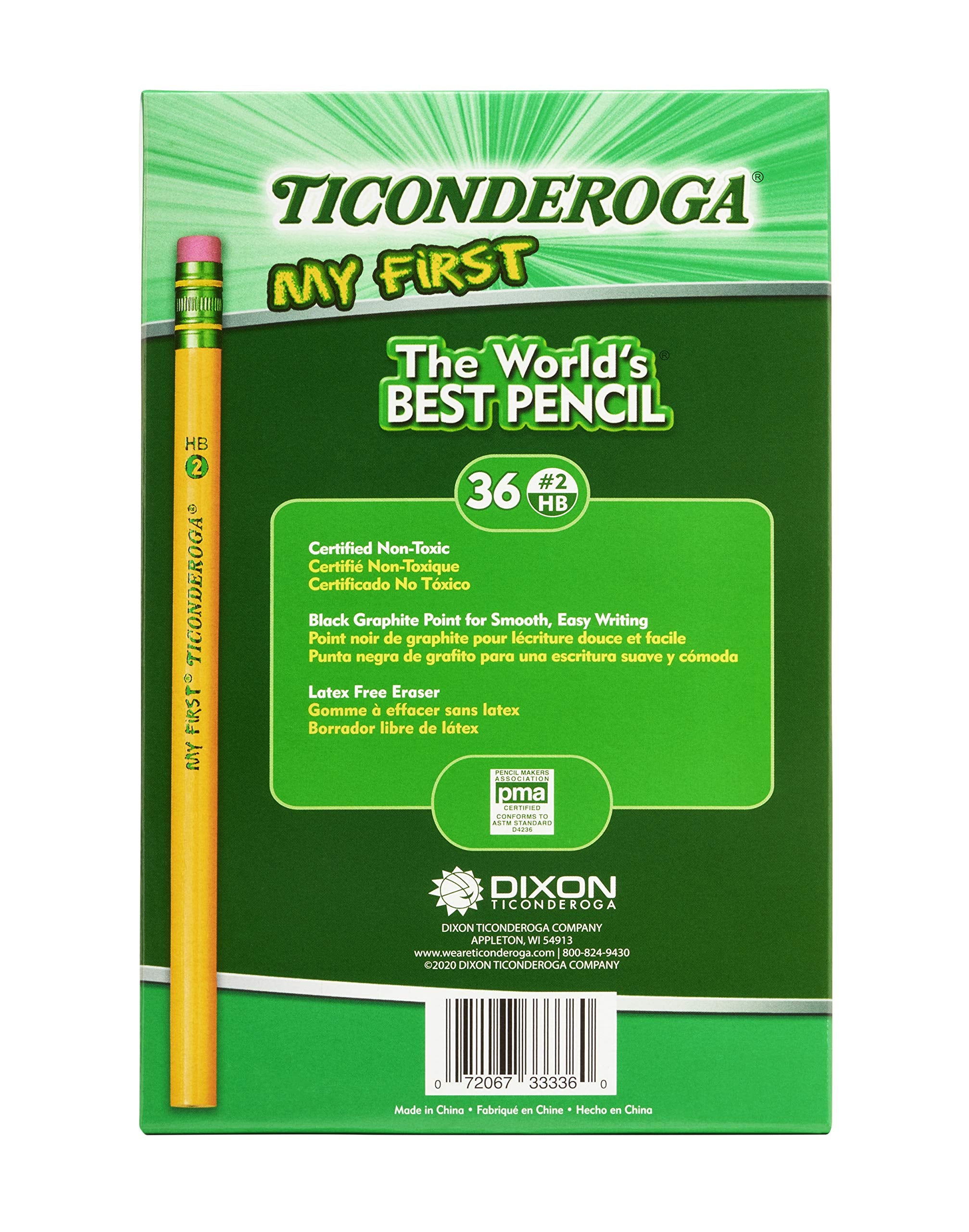Ticonderoga My First Wood-Cased Pencils, #2 HB Soft, With Eraser, Yellow (X3336) (Pack of 6, 216 Count Total)