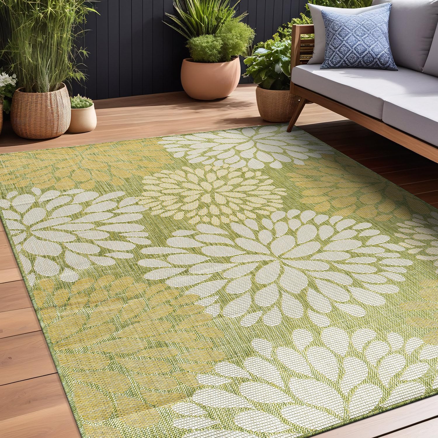 Beverly Rug Outdoor Rug 5x7 Modern Bordered Area Rugs for Indoor and Outdoor Patio Deck Porch Garden Waterproof Weather Sun Resistant Washable Outside Carpet (5 x 7 Beige)