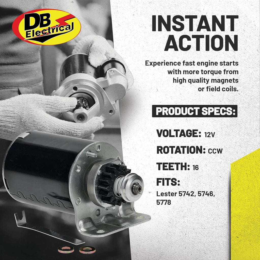 DB Electrical 410-22003 Starter Compatible with/Replacement for Briggs & Stratton, John Deere, and United Tech, Starter Motor for Lawn Mower, Agricultural Machinery, and Heavy Equipment