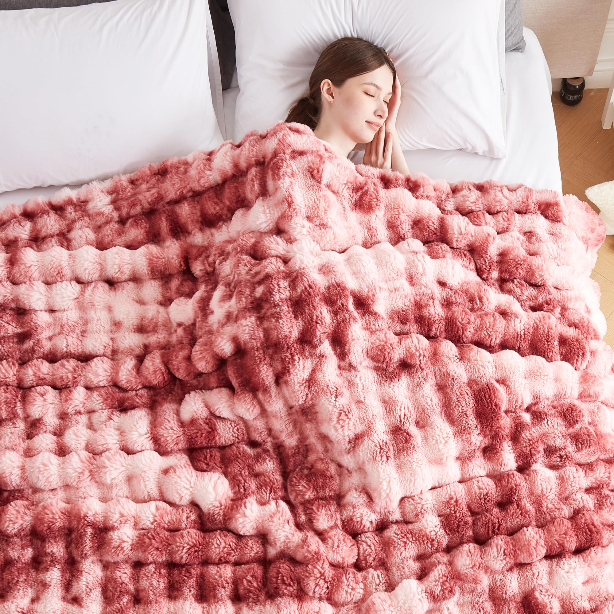 50x60 Inches Ultra-Soft Fuzzy Faux Fur Plush Throw Blanket - Thick, Warm Sherpa for Couch, Sofa, Bedroom, Camping - Decorative Blanket for Cozy Warmth, Bubble Grey