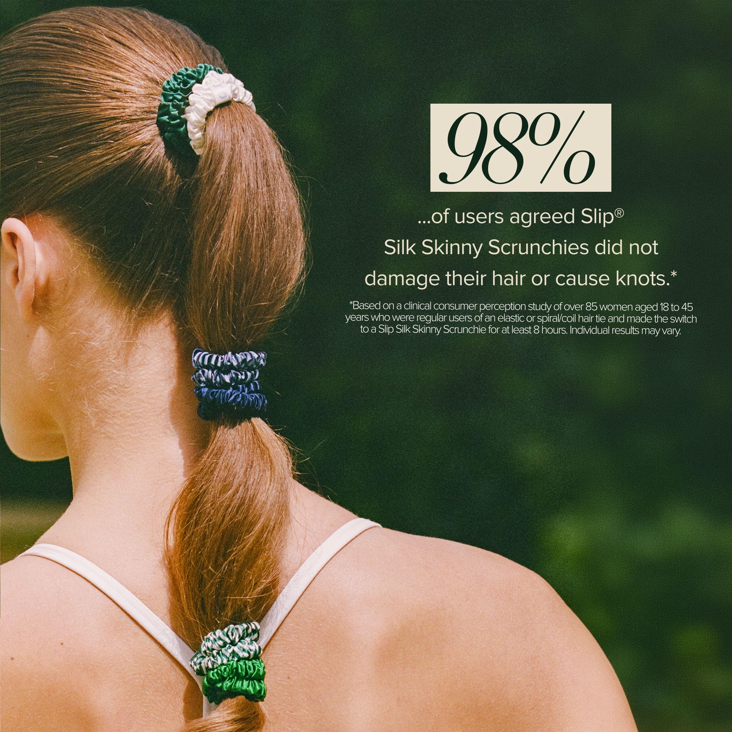Slip Silk Hair Ties — Skinny Silk Auburn Scrunchies, No Damage, No Crease, Anti-Breakage |100% Mulberry Silk | All Hair Types | Made with Proprietary Slipsilk™ | Set of 4