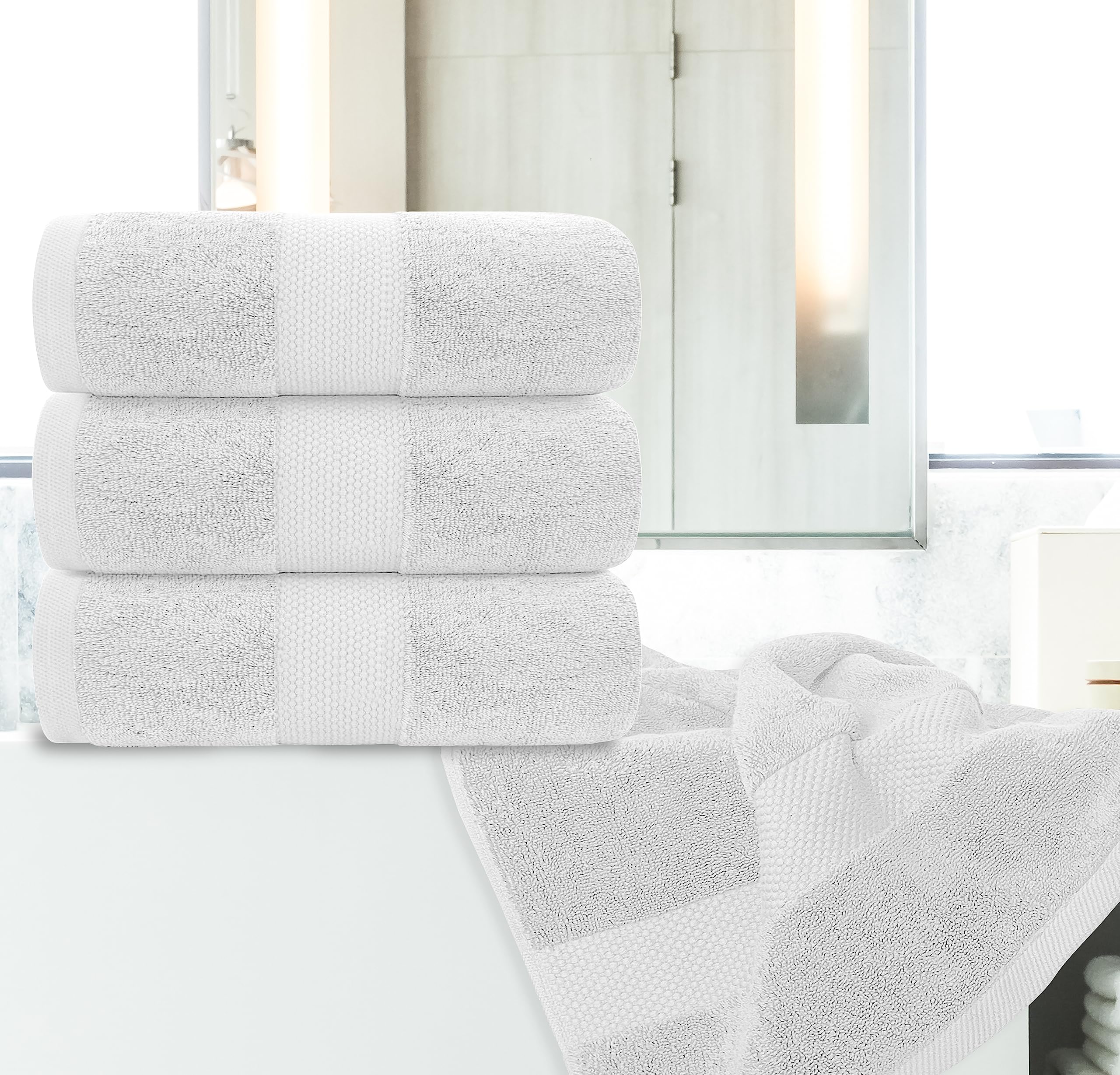 White Classic Luxury Bath Towels Set of 4 Large - 700 GSM Turkish Cotton Ultra Soft Bath Towels 27x54 | Highly Absorbent and Quick Dry | Hotel Towels for Bathroom Luxury, Plush Shower Towels, White