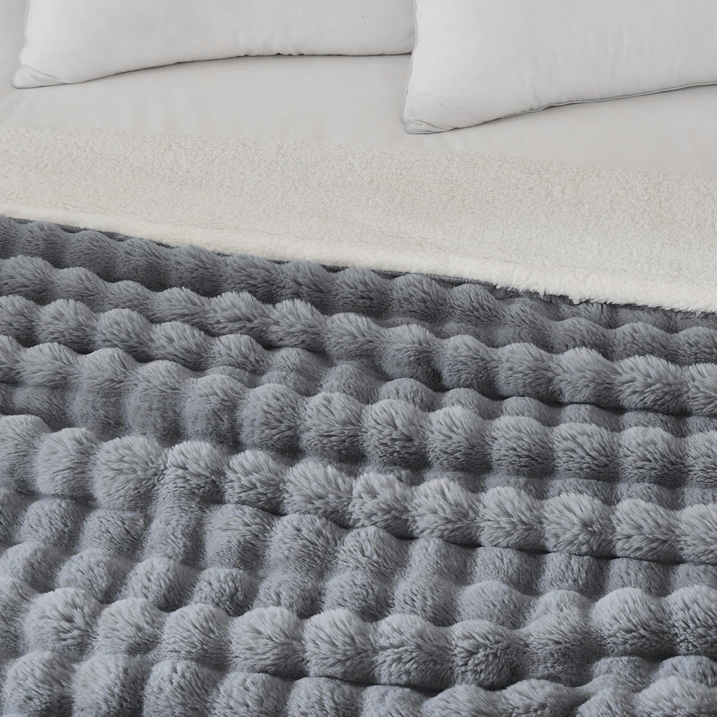 50x60 Inches Ultra-Soft Fuzzy Faux Fur Plush Throw Blanket - Thick, Warm Sherpa for Couch, Sofa, Bedroom, Camping - Decorative Blanket for Cozy Warmth, Bubble Grey