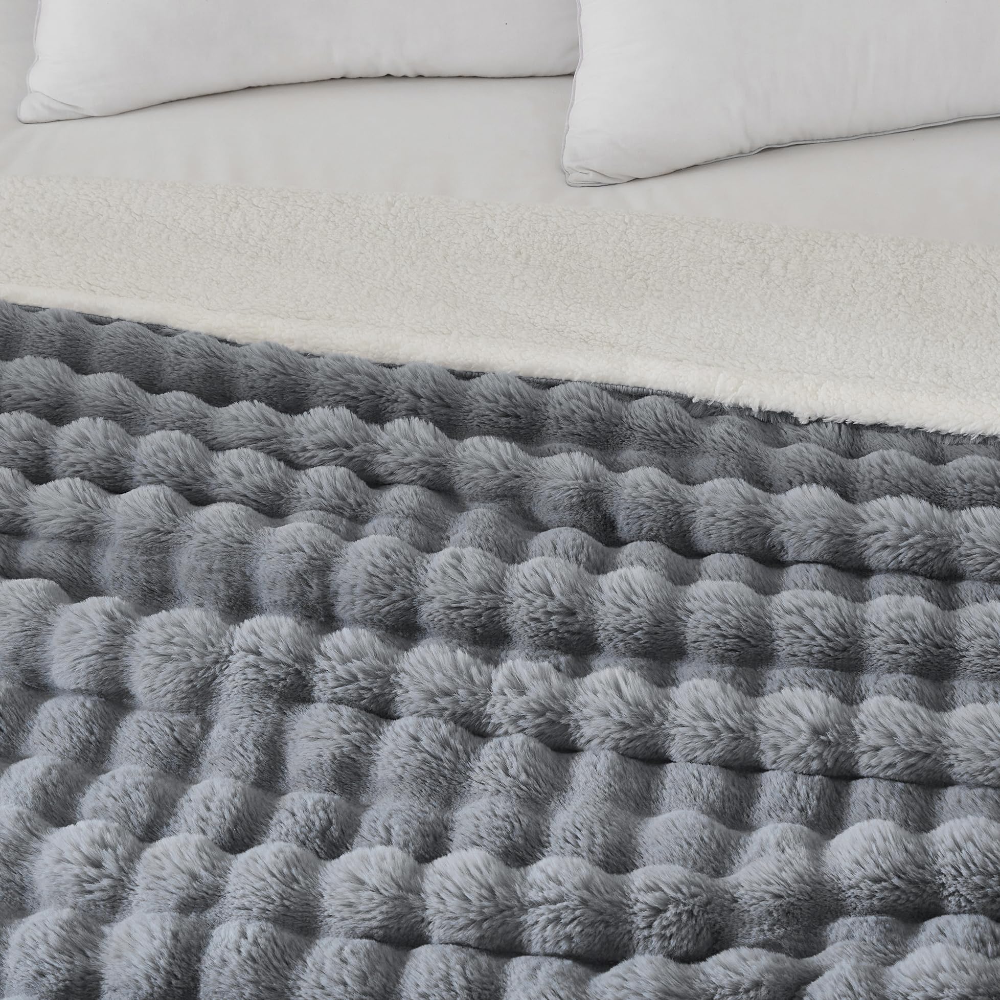 50x60 Inches Ultra-Soft Fuzzy Faux Fur Plush Throw Blanket - Thick, Warm Sherpa for Couch, Sofa, Bedroom, Camping - Decorative Blanket for Cozy Warmth, Bubble Grey