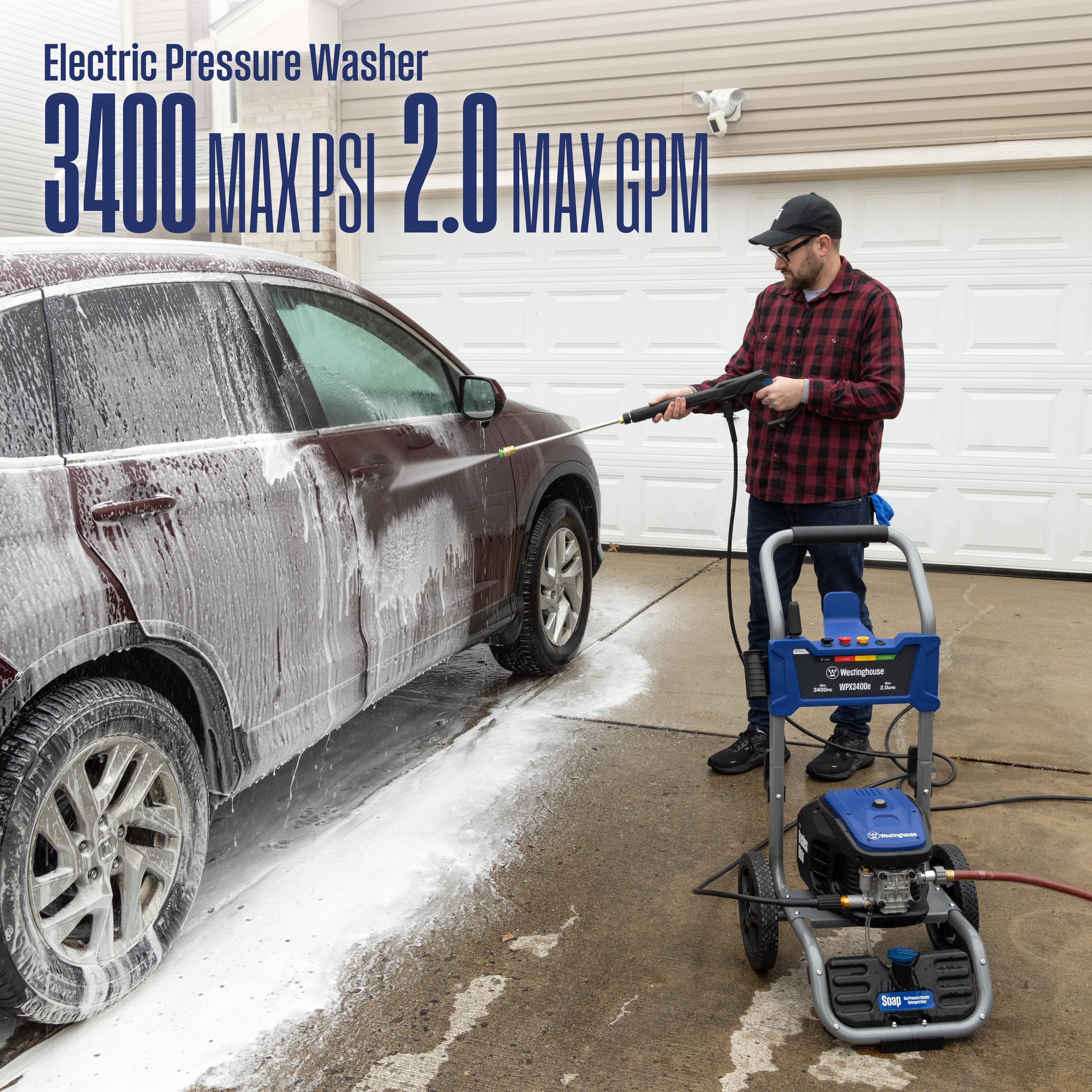 Westinghouse WPX2300e Electric Pressure Washer, 2300 Max PSI and 1.76 Max GPM, Induction Motor, Onboard Soap Tank, Spray Gun and Wand, 5 Nozzle Set, for Cars/Fences/Driveways/Homes/Patios/Furniture