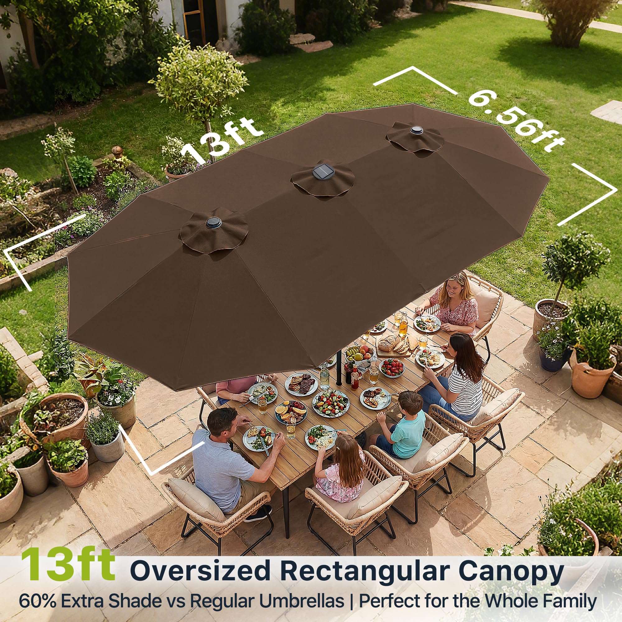 FREE SOLDIER 13ft Patio Umbrella Double Sided Outdoor Umbrella for Patio Table Umbrella with Solar lights for Garden Yard Pool (Beige)