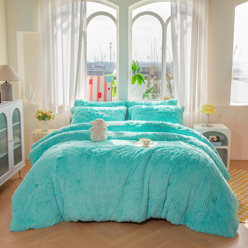 Faux Fur Kids Girls Purple Rainbow Comforter Sets Twin/Full - 3PC Bed Set Warm Comfortable Soft Plush Flannel Velvet Fluffy Fuzzy Bedding（Comforter x 1 Pillowcases x 2）