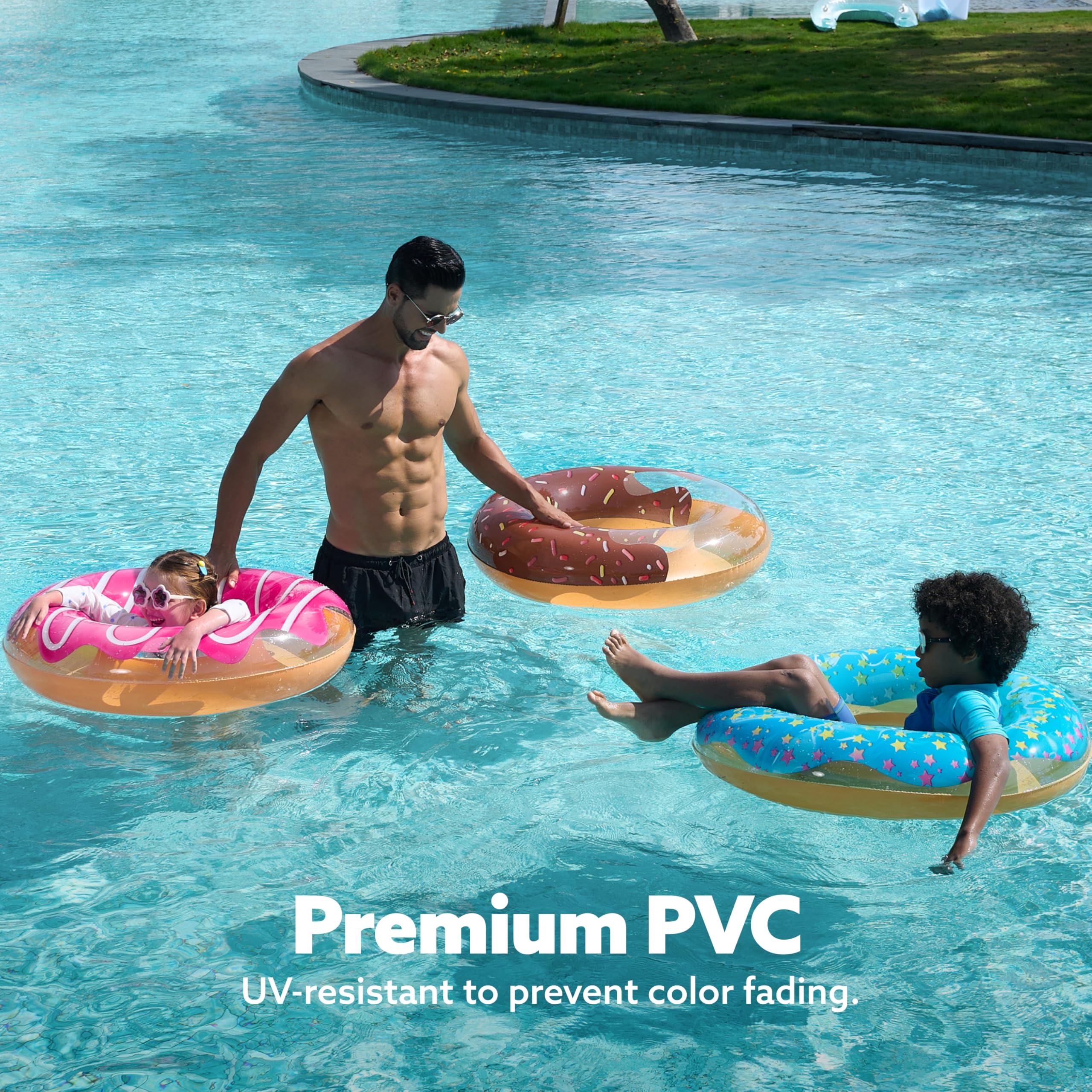 JOYIN Inflatable Swim Tube Raft (3 pack) with Summer Fruits Painting, Pool Toys for Swimming Pool Party Decorations