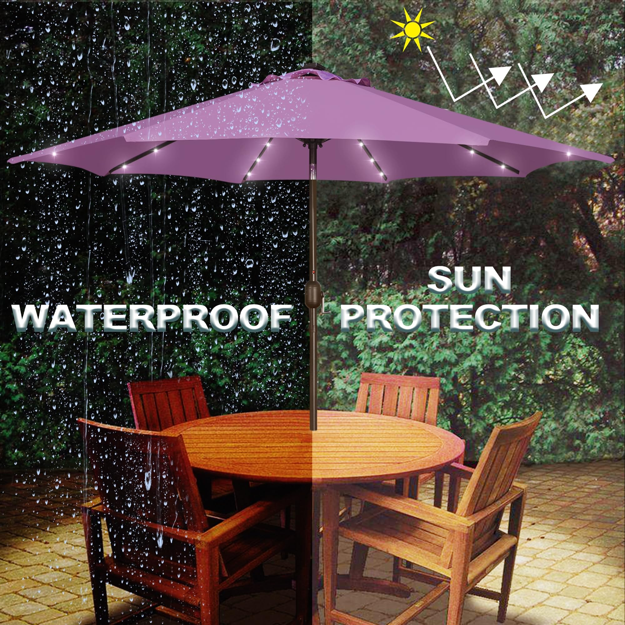 Blissun 9 ft Solar Umbrella, 32 LED Lighted Patio Umbrella, Table Market Umbrella, Outdoor Umbrella for Garden, Deck, Backyard, Pool and Beach (Light Blue)