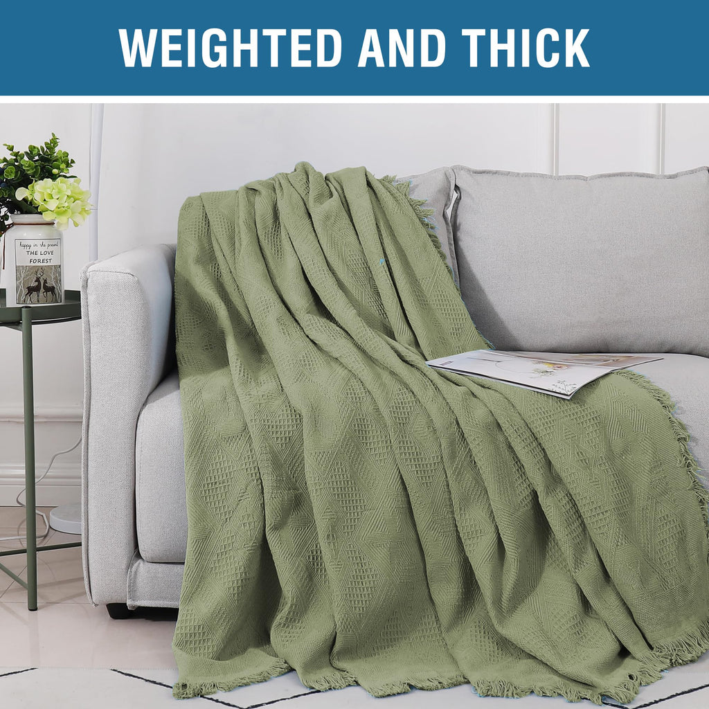 H.VERSAILTEX Cotton Sofa Covers Couch Cover Sofa Slipcover for Most Shape Sofas, Feature Thick Woven Jacquard Seamless with Tassels, Multi-Use Decorative for Couch (Medium: 71" x 91", Green)