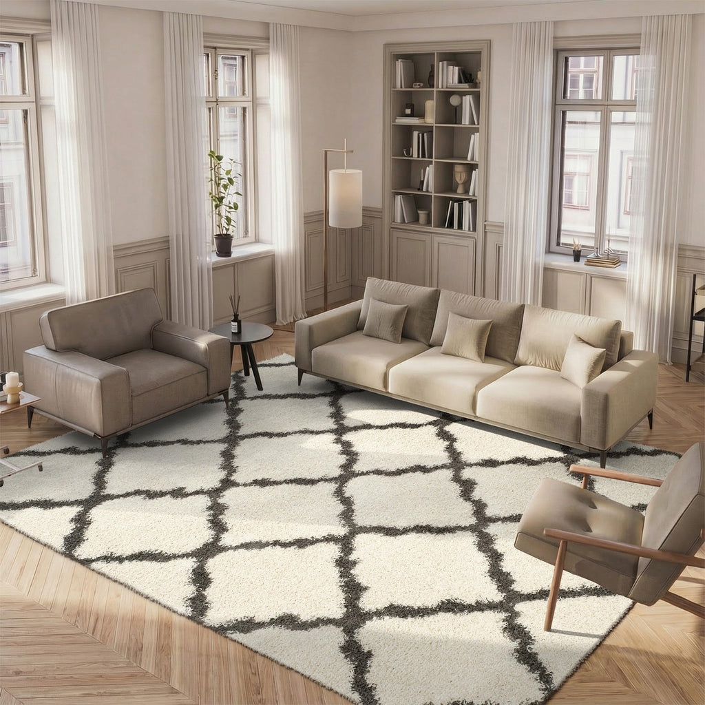 SAFAVIEH Dallas Shag Collection Accent Rug - 2'3" x 4', Beige & Ivory, Trellis Design, Non-Shedding & Easy Care, 1.5-inch Thick Ideal for High Traffic Areas in Entryway, Living Room, Bedroom (SGD257D)