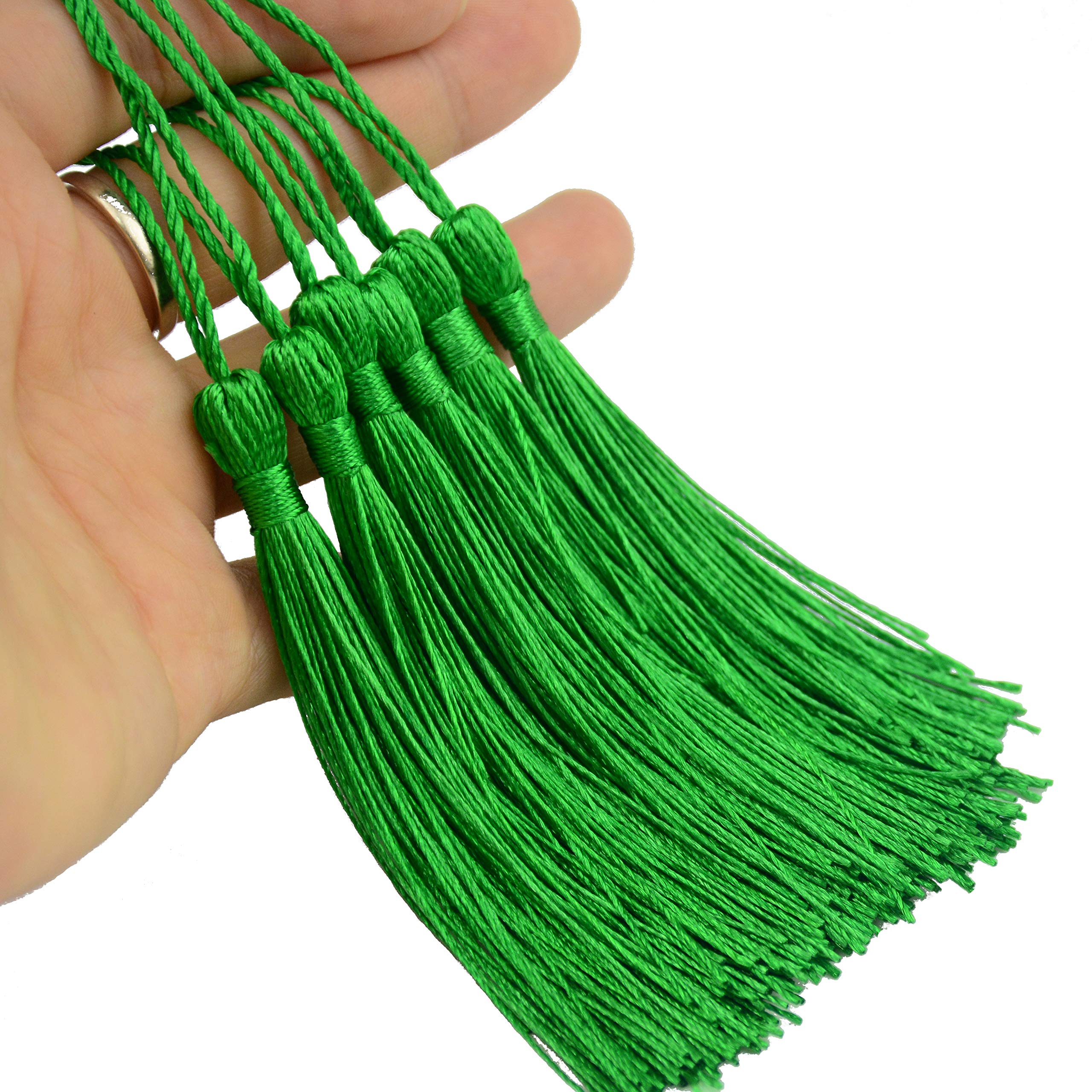 Makhry 100pcs 13cm/5 Inch Silky Floss Bookmark Tassels with 2-Inch Cord Loop and Small Chinese Knot for Jewelry Making, Souvenir, Bookmarks, DIY Craft Accessory (Dark Grey)